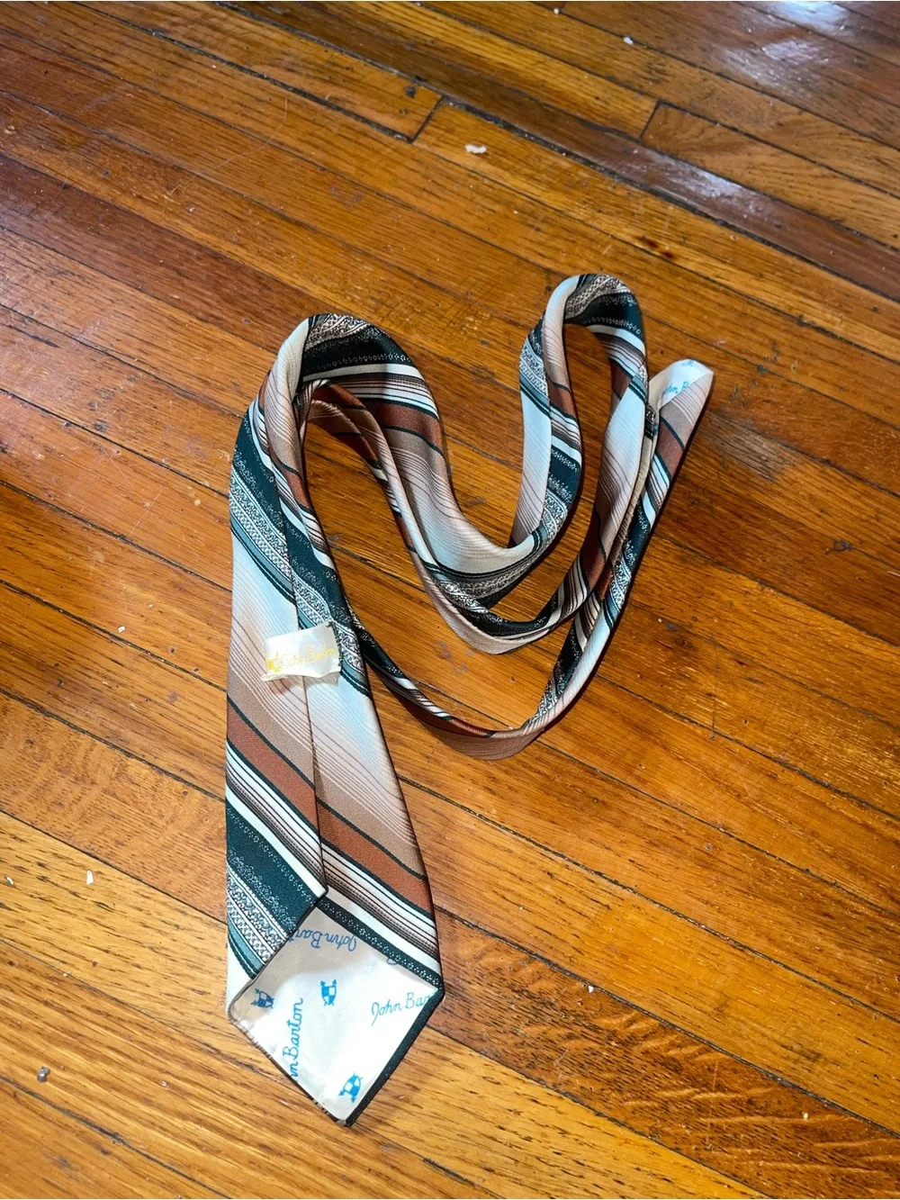 John Barton Vintage Classic Men's Striped Tie in Beige, Brown & Green